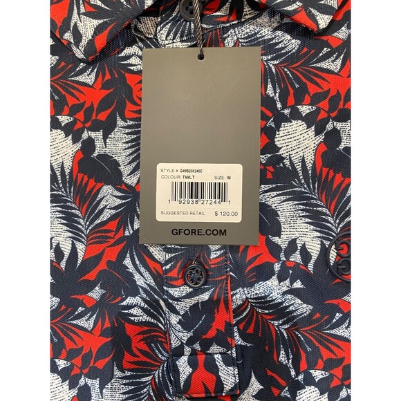 G/Fore Short Sleeve Golf Polo Mens M Stretch Blue/Red/Multi Tropical Print Shirt - Picture 4 of 9